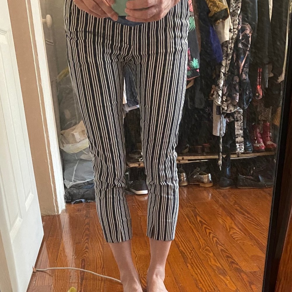 Size 2 Mango Navy Blue Striped Crop Pants